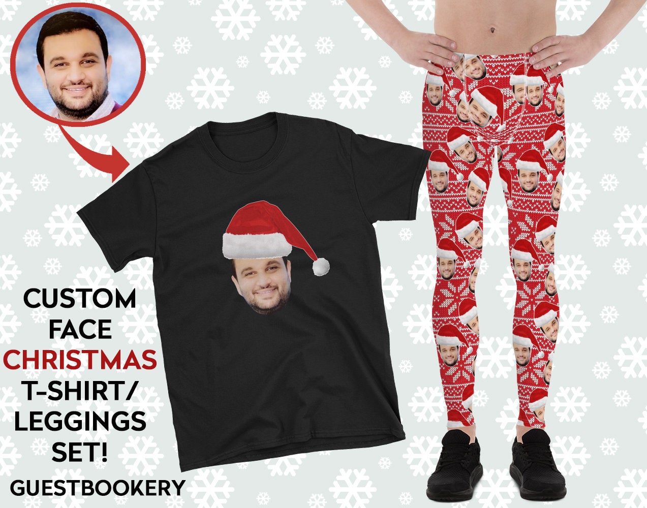 Custom Faces Leggings and Shirt CHRISTMAS SET - MALE - Red Pattern