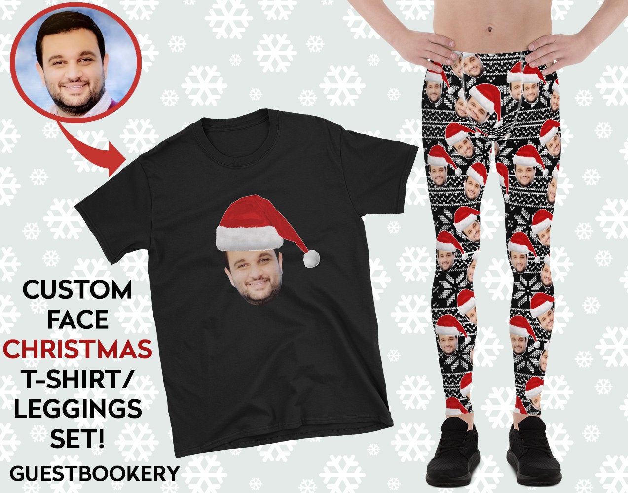 Custom Faces Leggings and Shirt CHRISTMAS SET - MALE - Black Pattern
