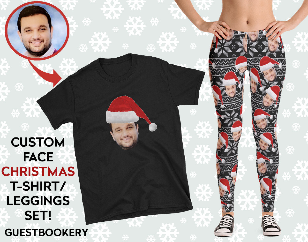 Custom Faces Leggings and Shirt CHRISTMAS SET - FEMALE - Guestbookery