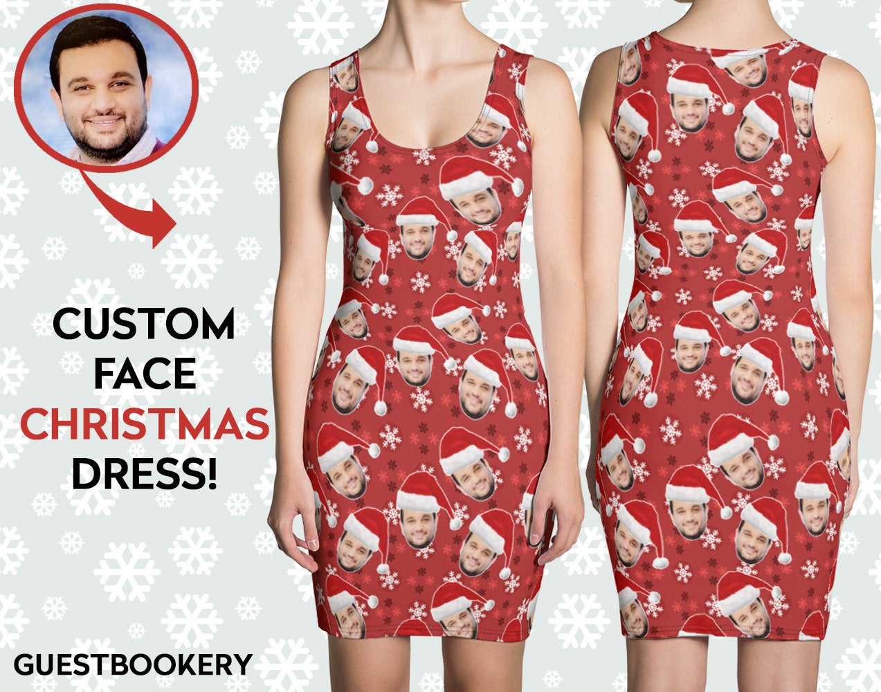 Custom Faces Christmas Red Dress - Ugly Christmas Dress