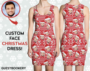 Custom Faces Christmas Red Dress - Ugly Christmas Dress - Guestbookery