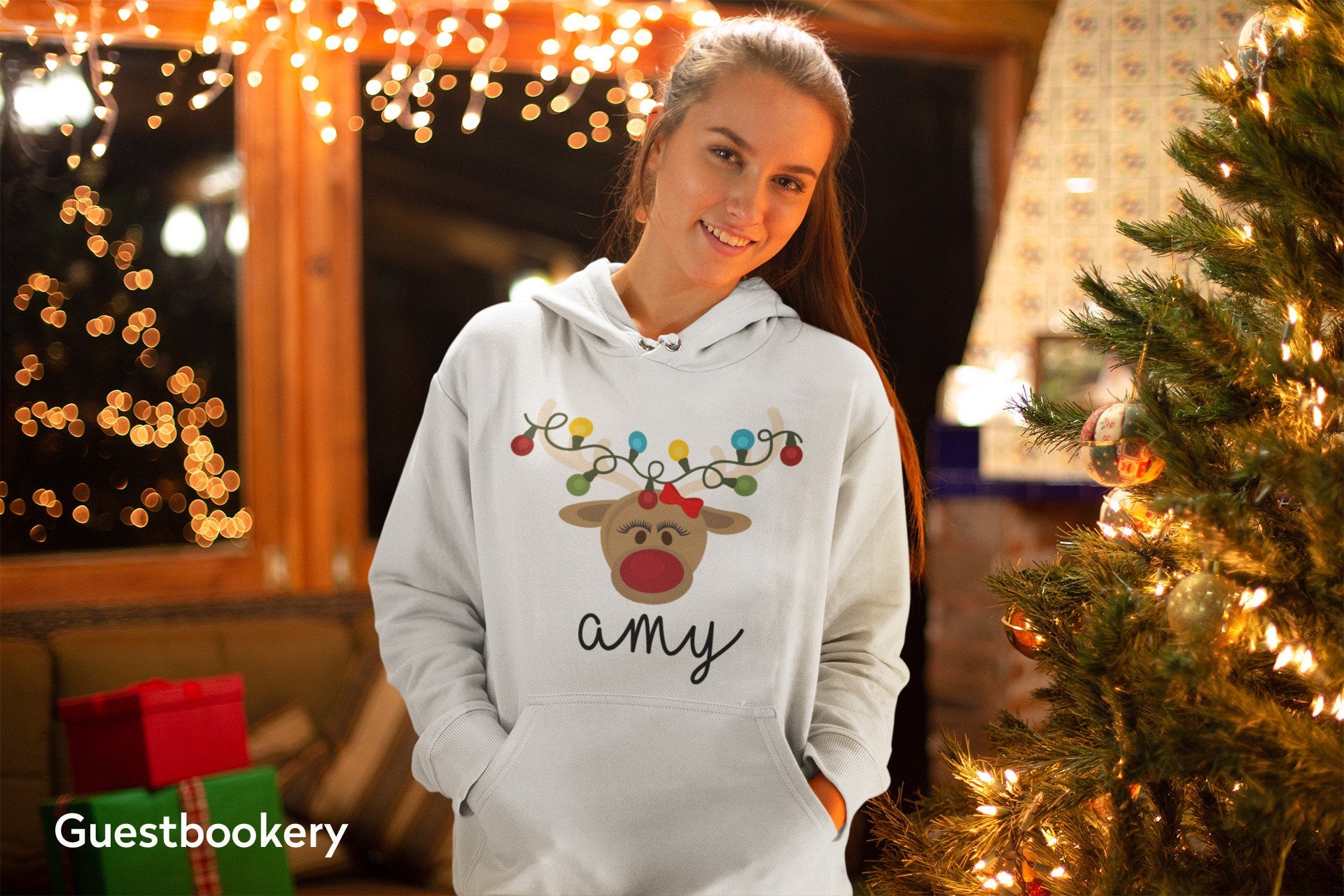 Custom Reindeer Christmas Hoodie - Female - Guestbookery