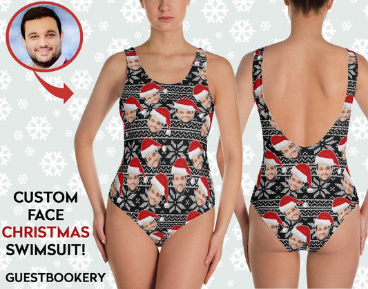 Custom Faces Christmas Black Swimsuit - Ugly Christmas