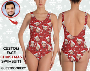 Custom Faces Christmas Red Swimsuit - Ugly Christmas - Guestbookery