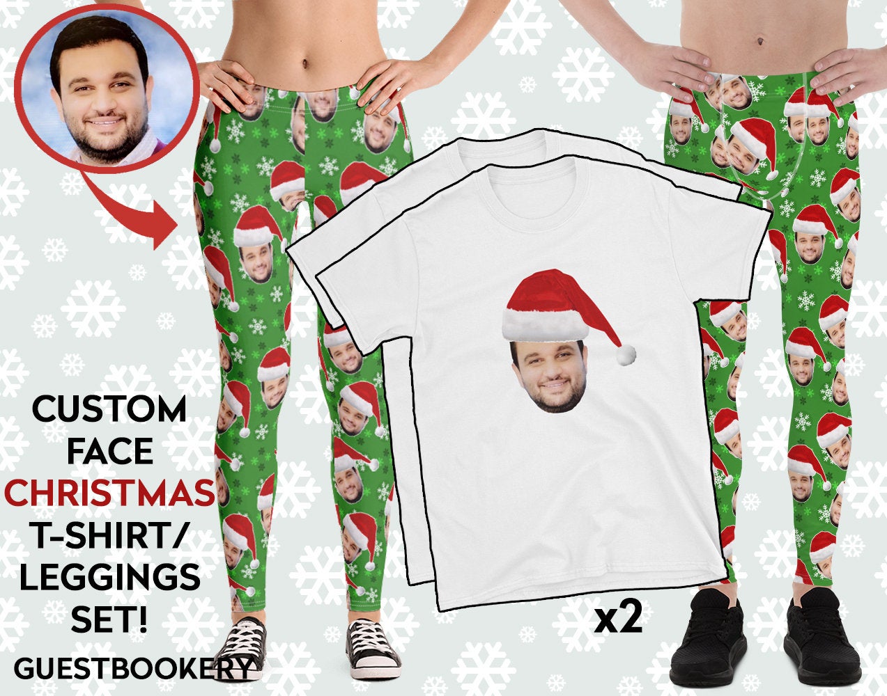 Custom Faces Leggings and Shirt Christmas SET - Male & Female - Guestbookery