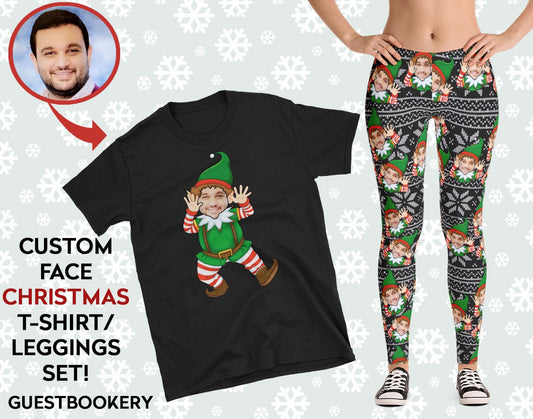 Custom Faces Leggings and Shirt Christmas SET - FEMALE - Elf Pattern