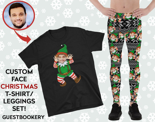 Custom Faces Leggings and Shirt CHRISTMAS SET - MALE - Elf Pattern