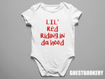 Load image into Gallery viewer, Lil Red Riding in Da Hood Onesie
