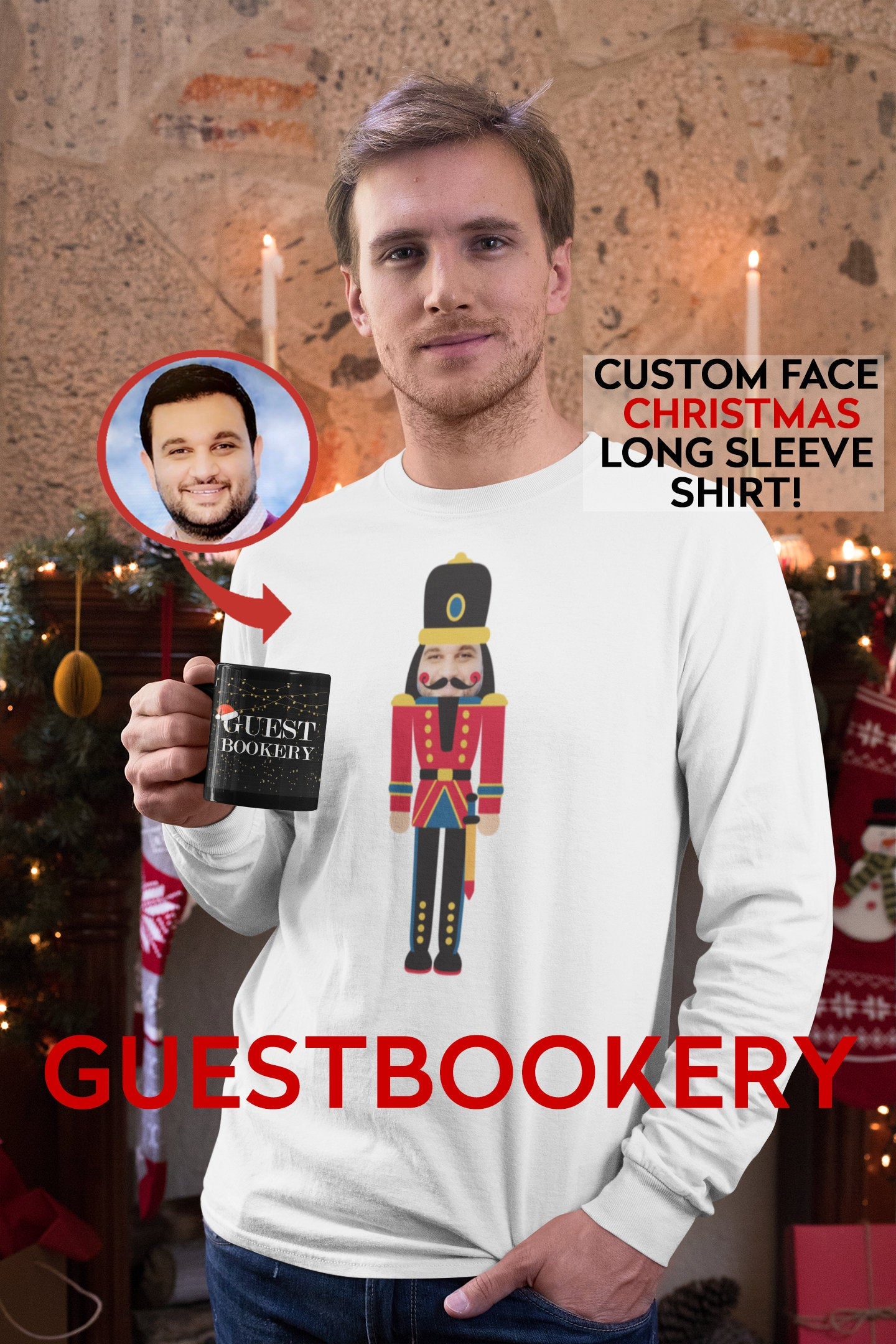 Custom Face Nutcracker Ugly Christmas Long Sleeve Shirt