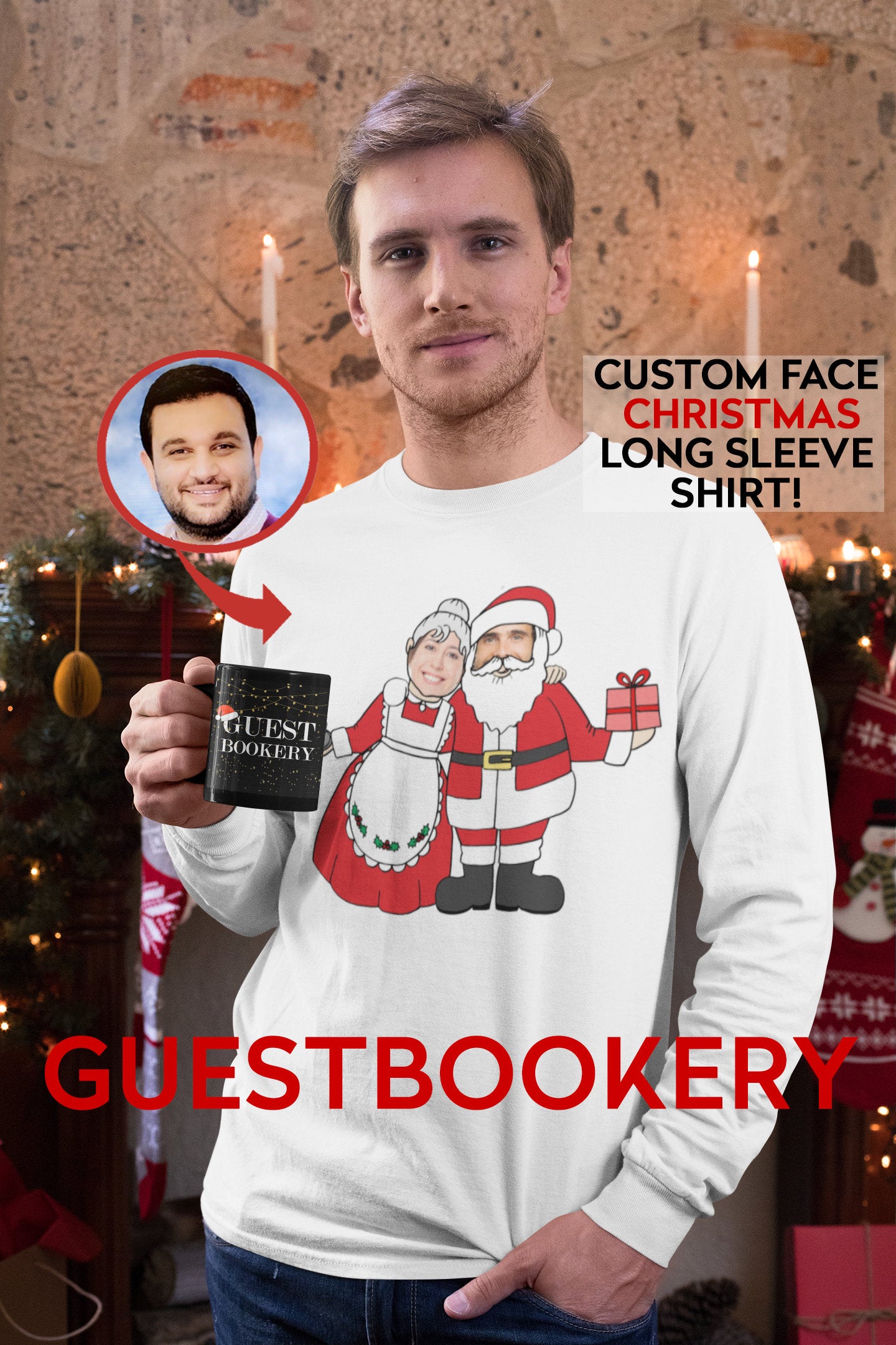 Custom Face Mr and Mrs Santa Ugly Christmas Long Sleeve Shirt