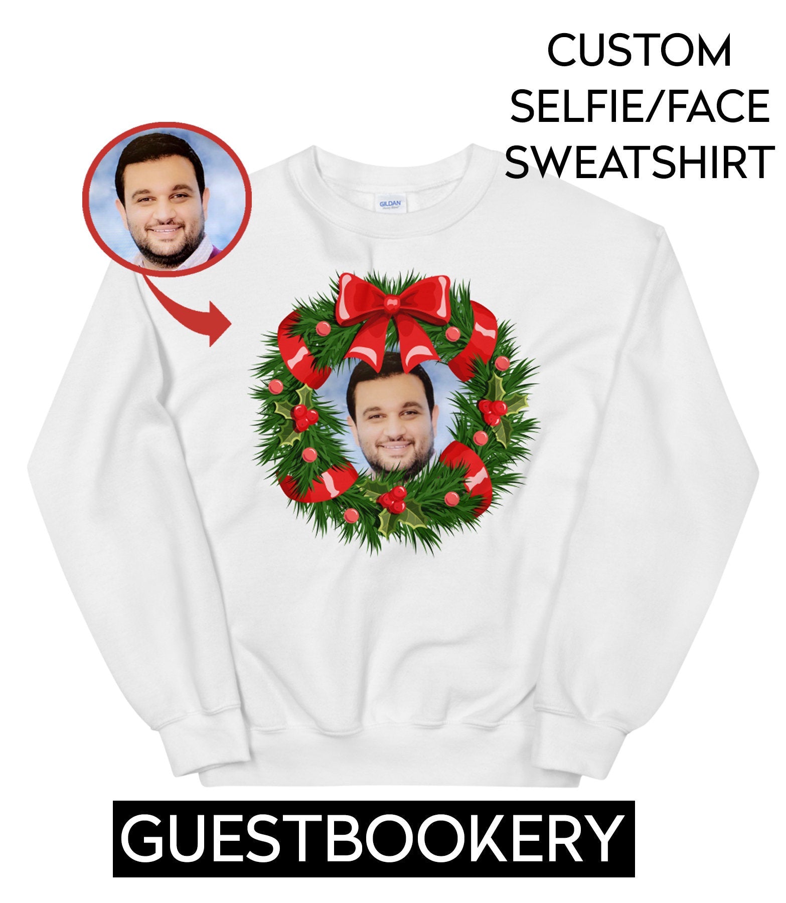 Custom Face Ugly Christmas Wreath Sweatshirt - Guestbookery