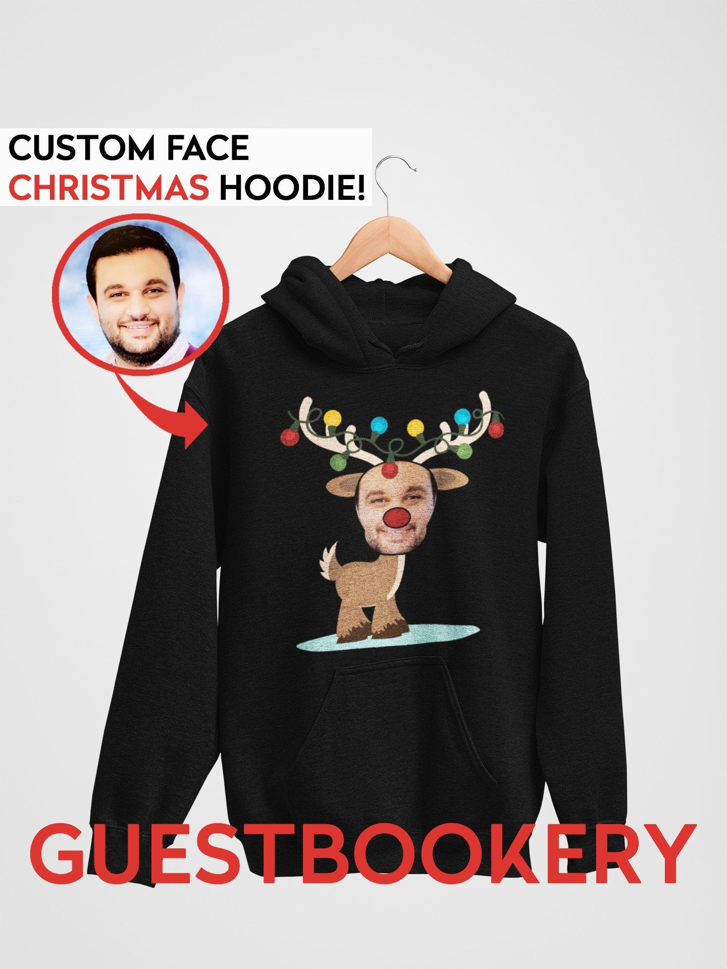 Custom Face Ugly Christmas Hoodie - Reindeer