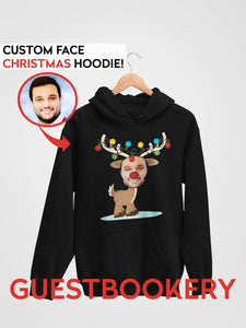 Custom Face Ugly Christmas Hoodie - Reindeer - Guestbookery