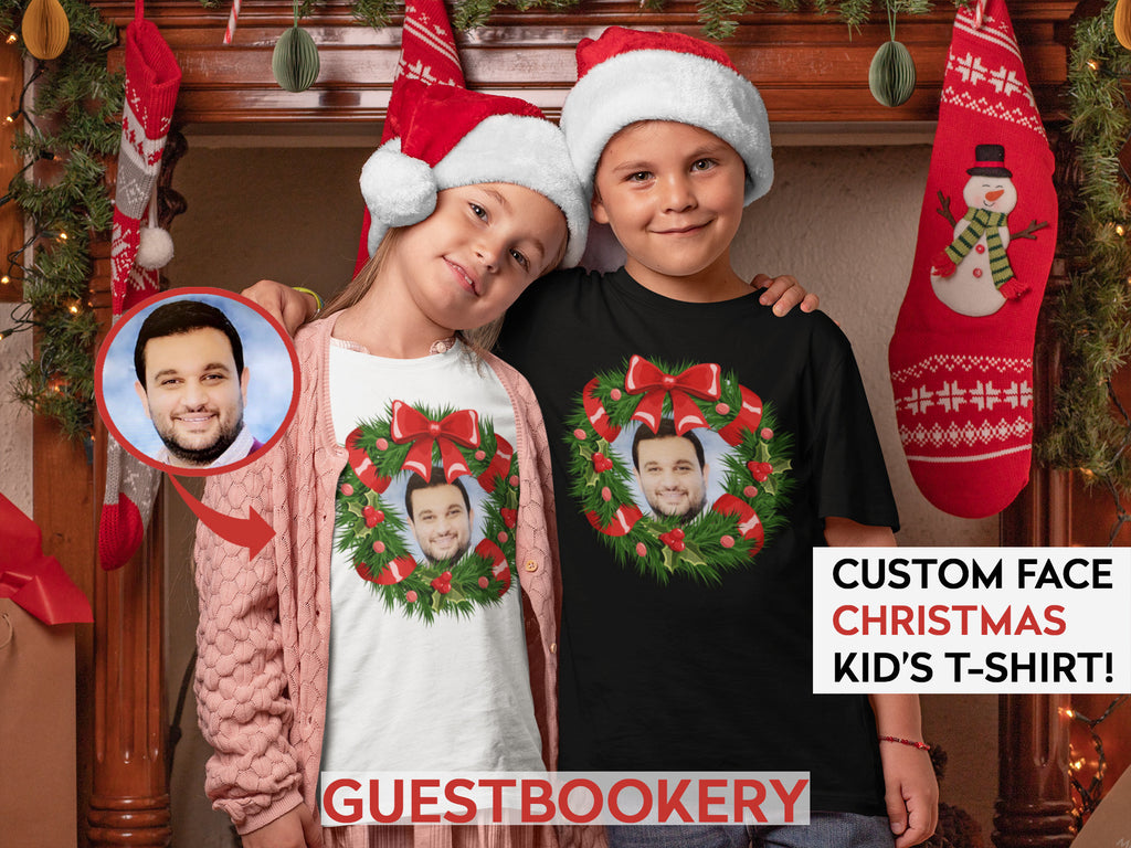 Custom Face Kid's Ugly Christmas T-shirt - Wreath - Guestbookery