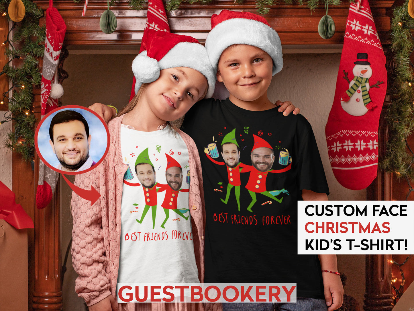 Custom Face Kid's Ugly Christmas T-shirt - Best Friend Elves