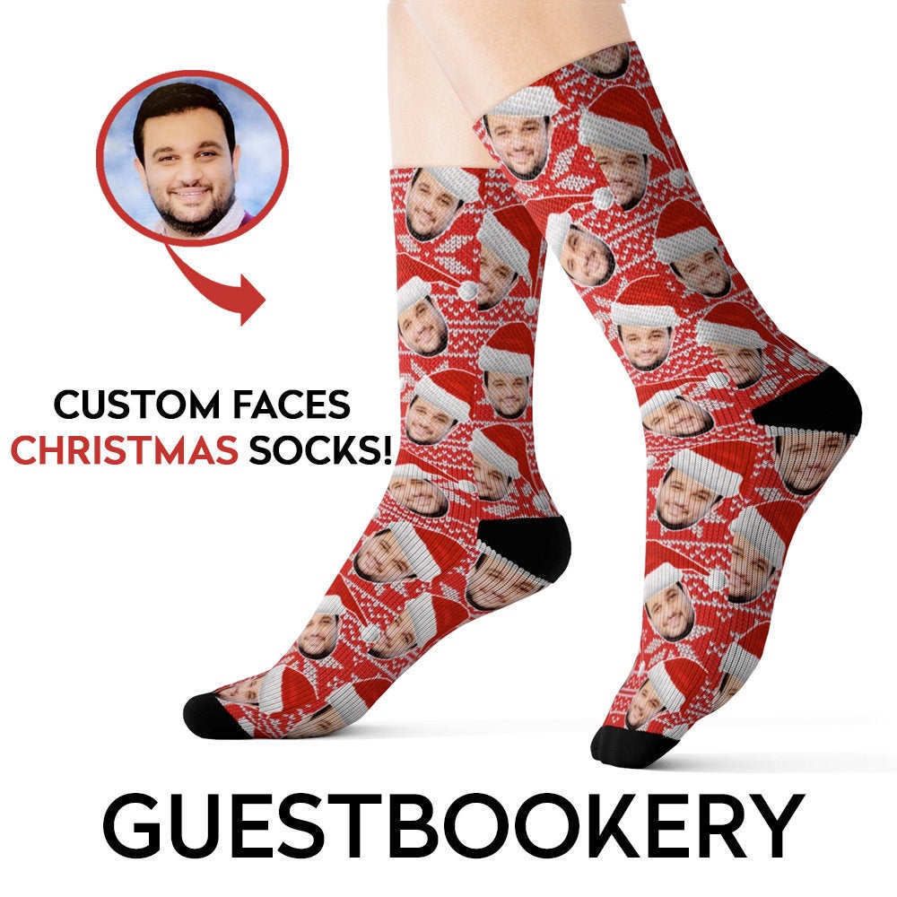 Custom Face Christmas Socks - Red Pattern