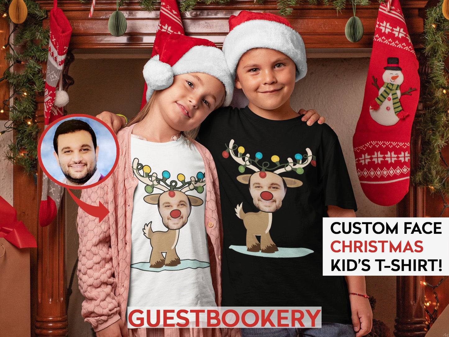 Custom Face Kid's Ugly Christmas T-shirt - Reindeer