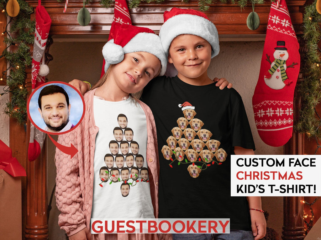 Custom Face Kid's Ugly Christmas T-shirt - Christmas Tree - Guestbookery