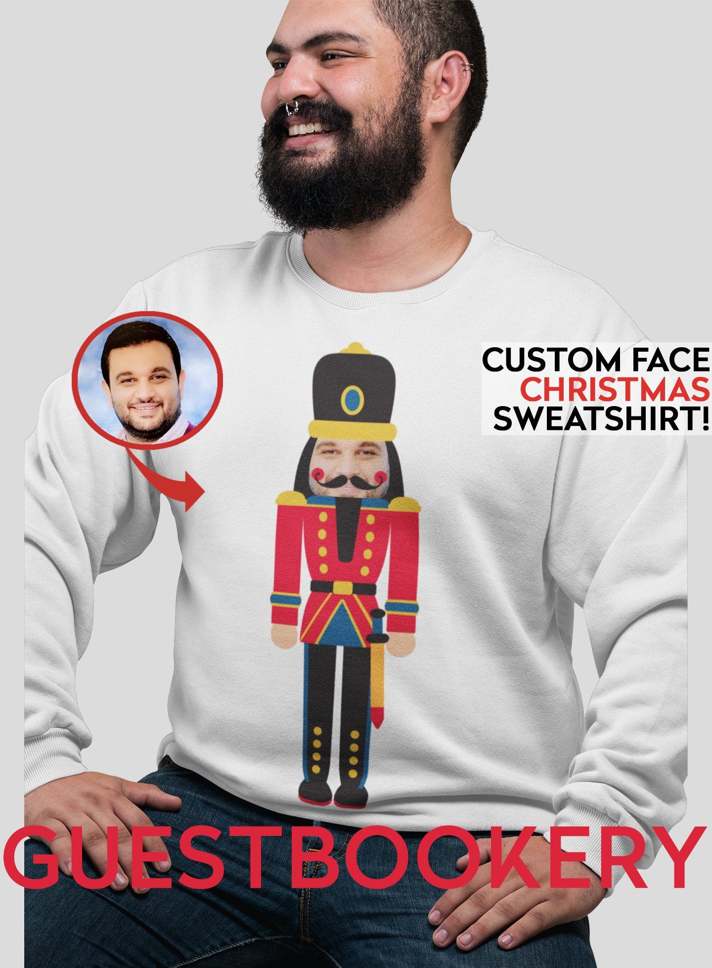 Custom Face Ugly Christmas Sweatshirt - Nutcracker