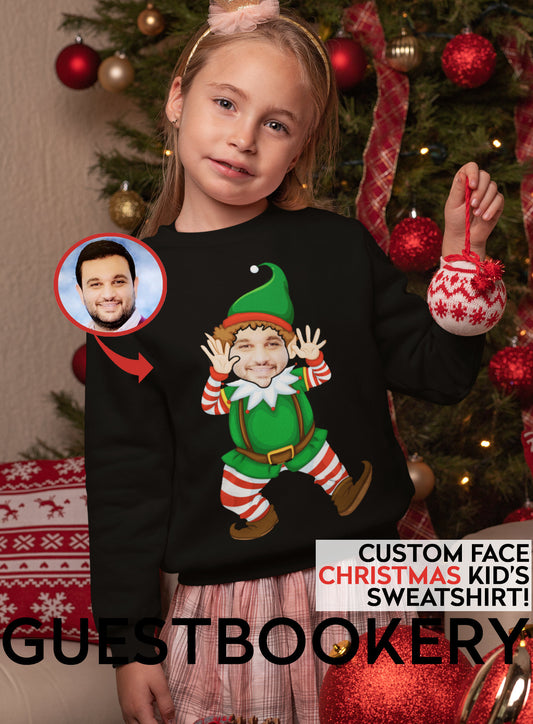 Custom Face Ugly Christmas Kid's Sweatshirt - Elf
