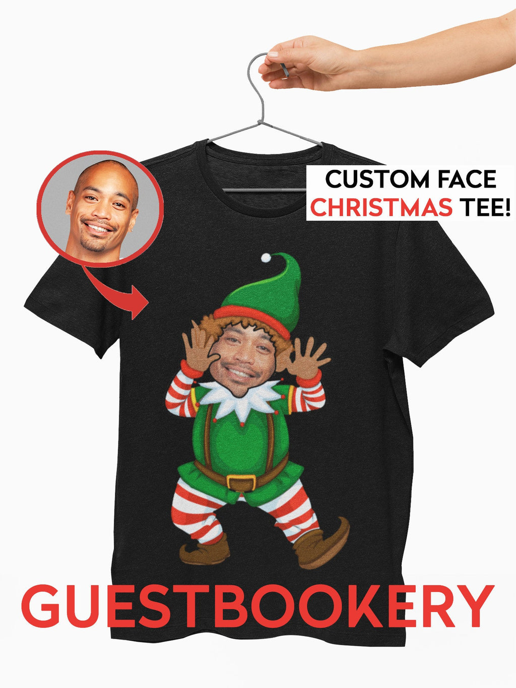 Custom Faces Ugly Christmas T-shirt - Elf - Guestbookery