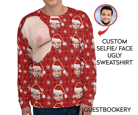 Custom Faces Hairy Chest Ugly Christmas Sweatshirt