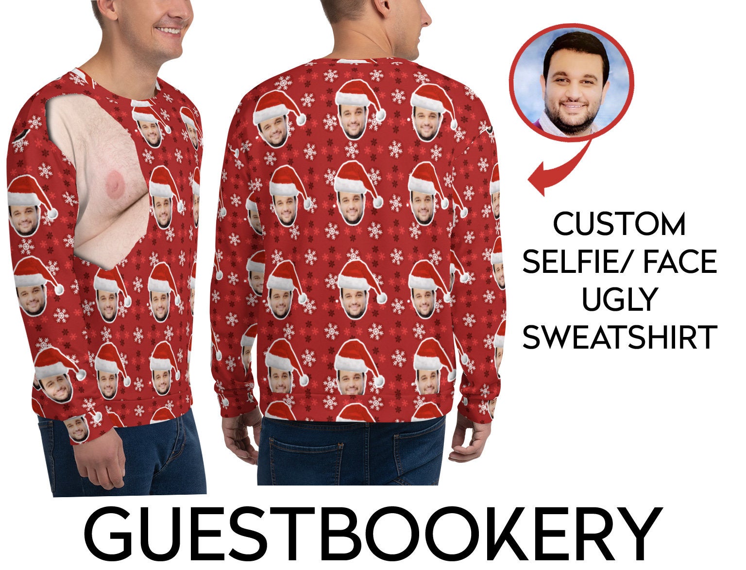 Custom Faces Hairy Chest Ugly Christmas Sweatshirt
