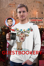 Load image into Gallery viewer, Custom Face Reindeer Ugly Christmas Long Sleeve Shirt - Guestbookery
