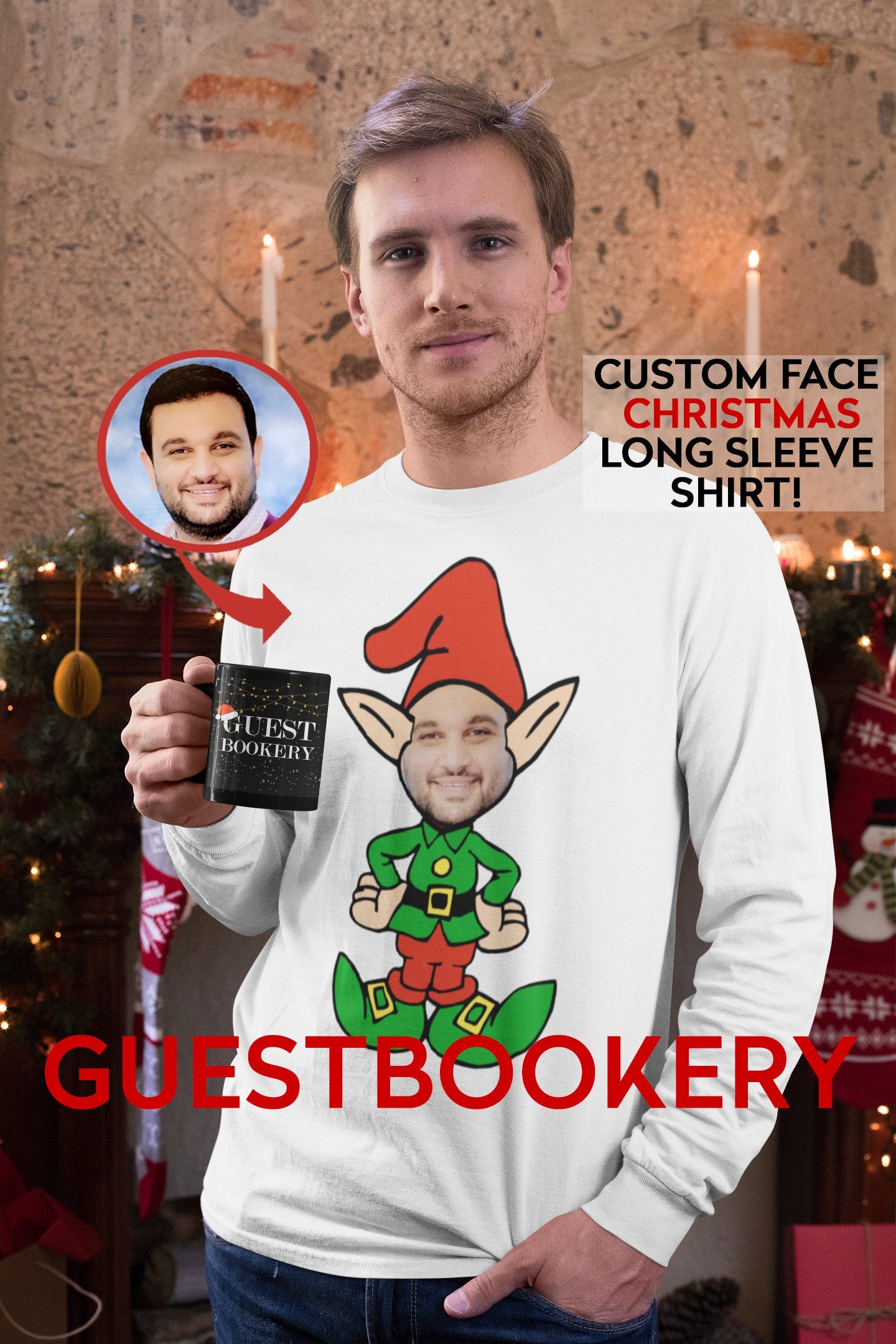 Custom Face Ugly Christmas Long Sleeve Shirt - Elf