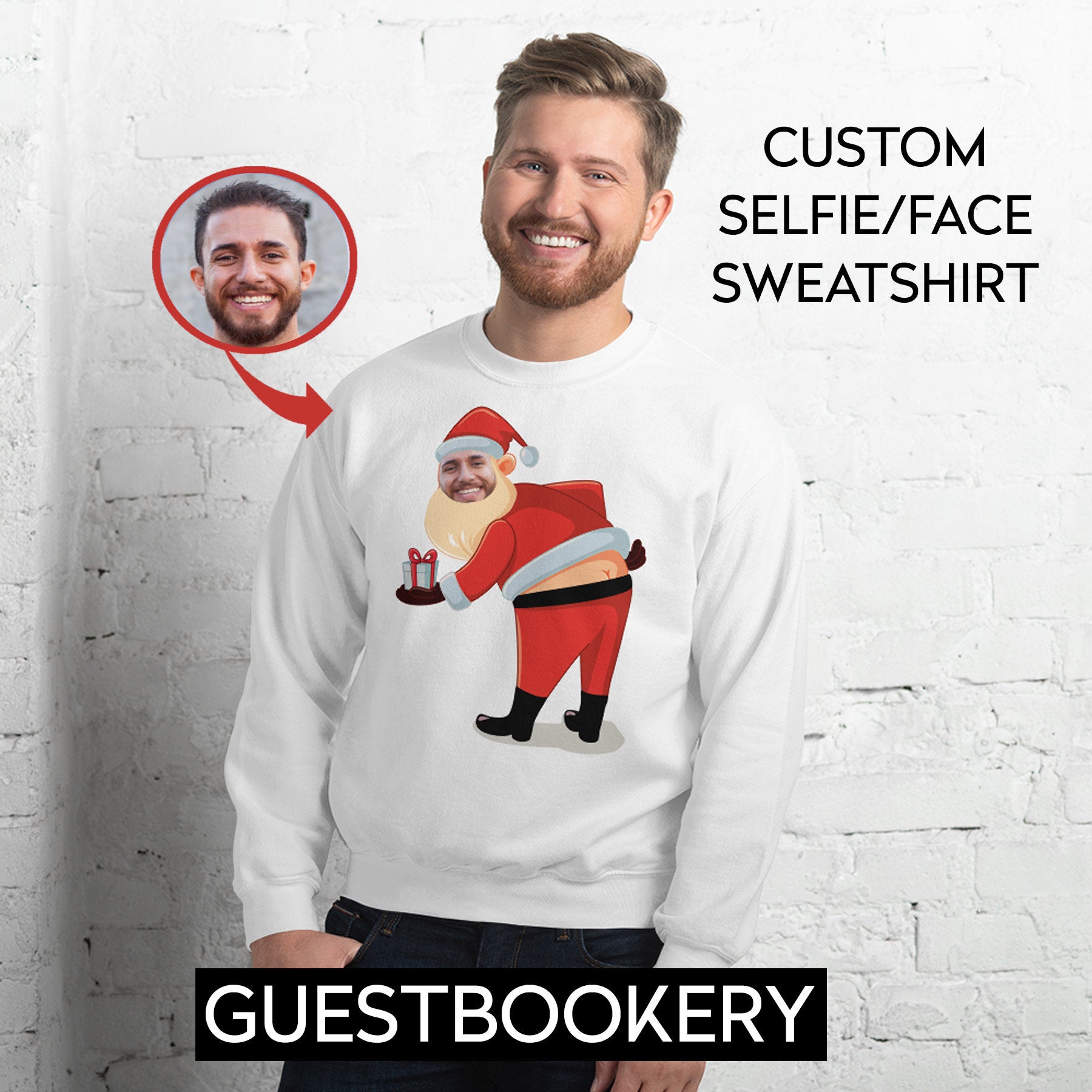 Custom Face Ugly Christmas Funny Sweatshirt - Guestbookery