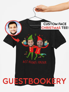 Custom Face Ugly Christmas T-shirt - Best Friend Elves - Guestbookery