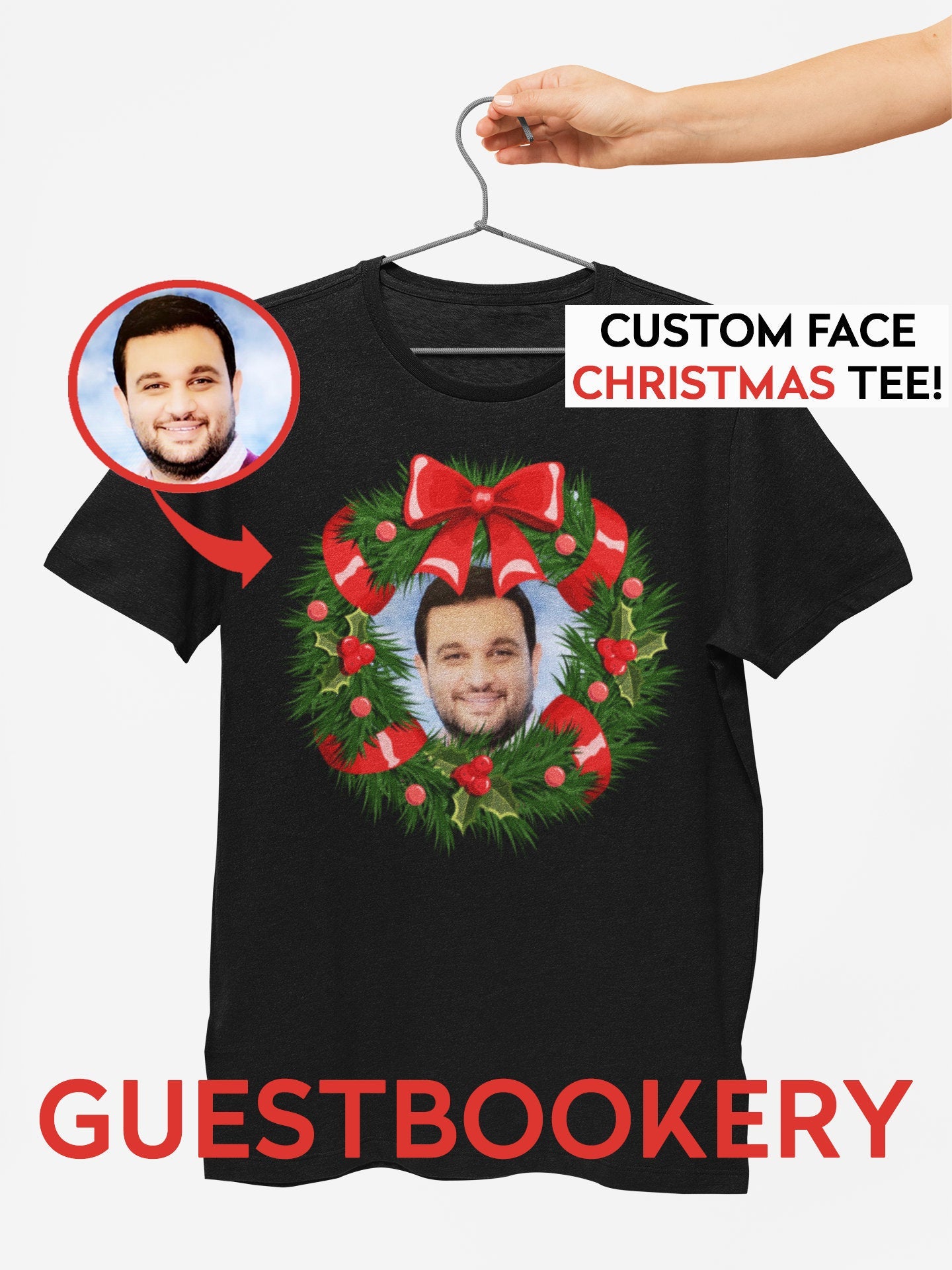 Custom Face Ugly Christmas T-shirt - Wreath