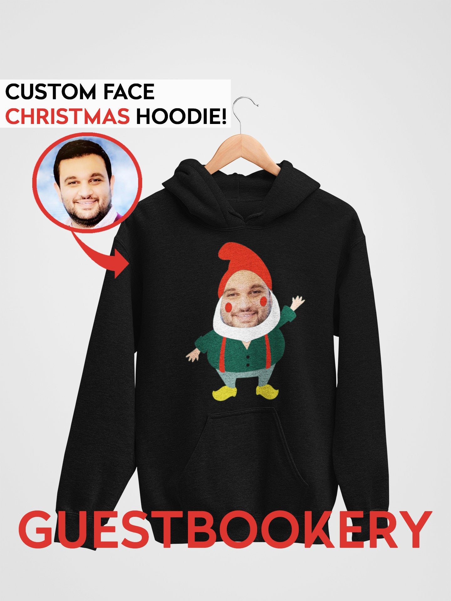Custom Face Ugly Christmas Hoodie - Gnome - Guestbookery