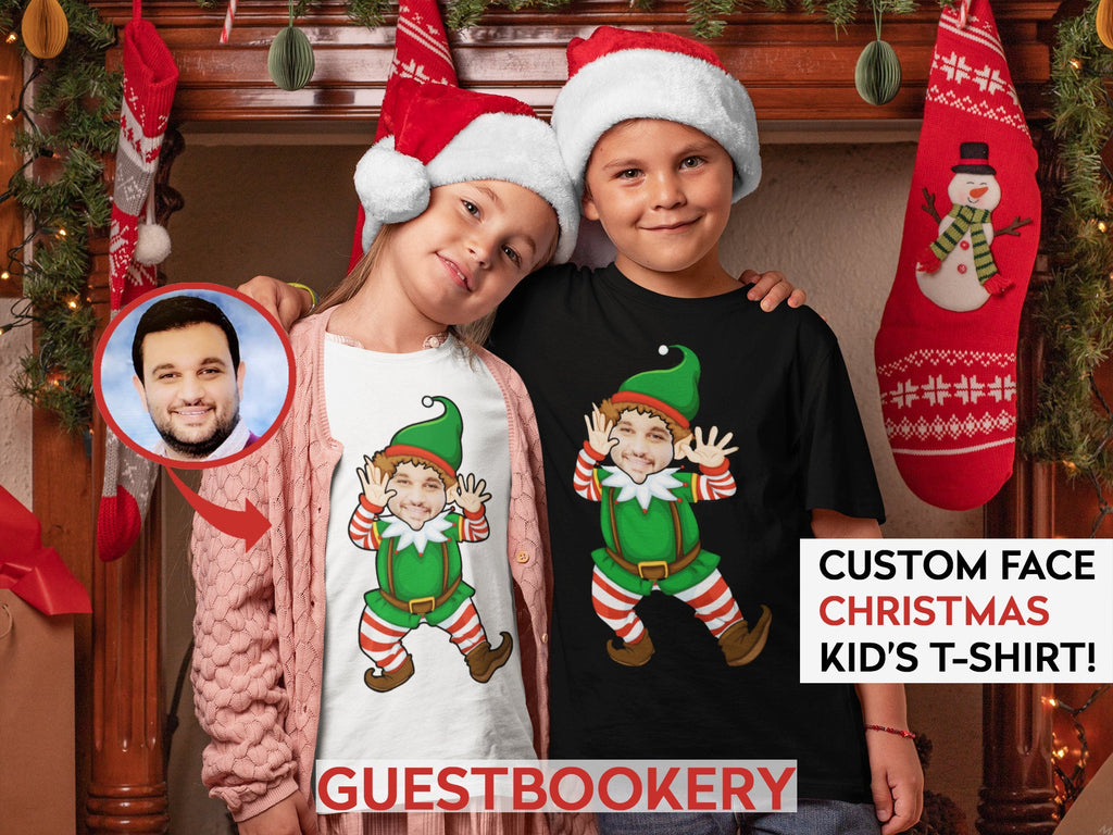 Custom Face Kid's Ugly Christmas T-shirt - Elf - Guestbookery