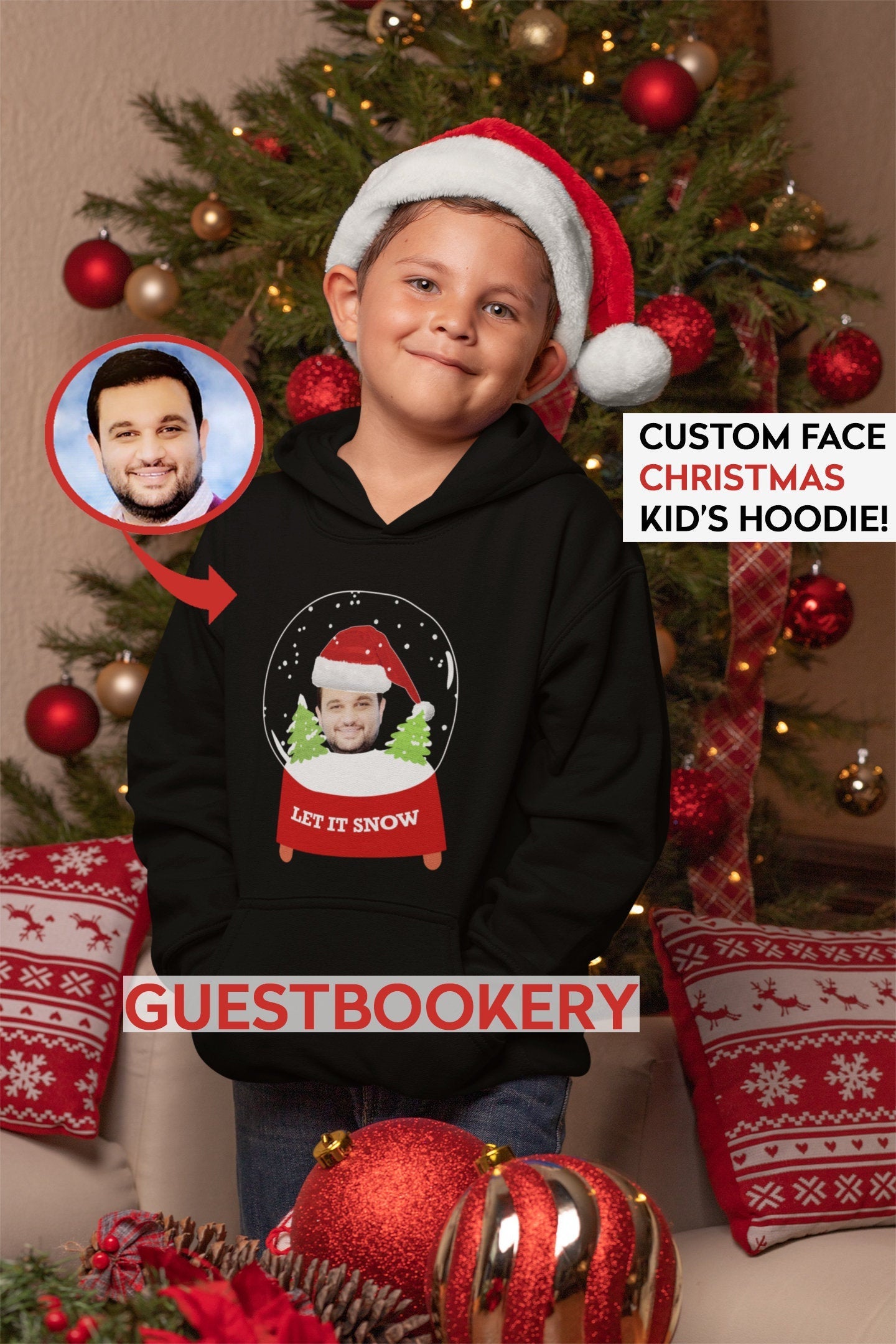 Custom Face Ugly Christmas Kid's Hoodie - Snowglobe