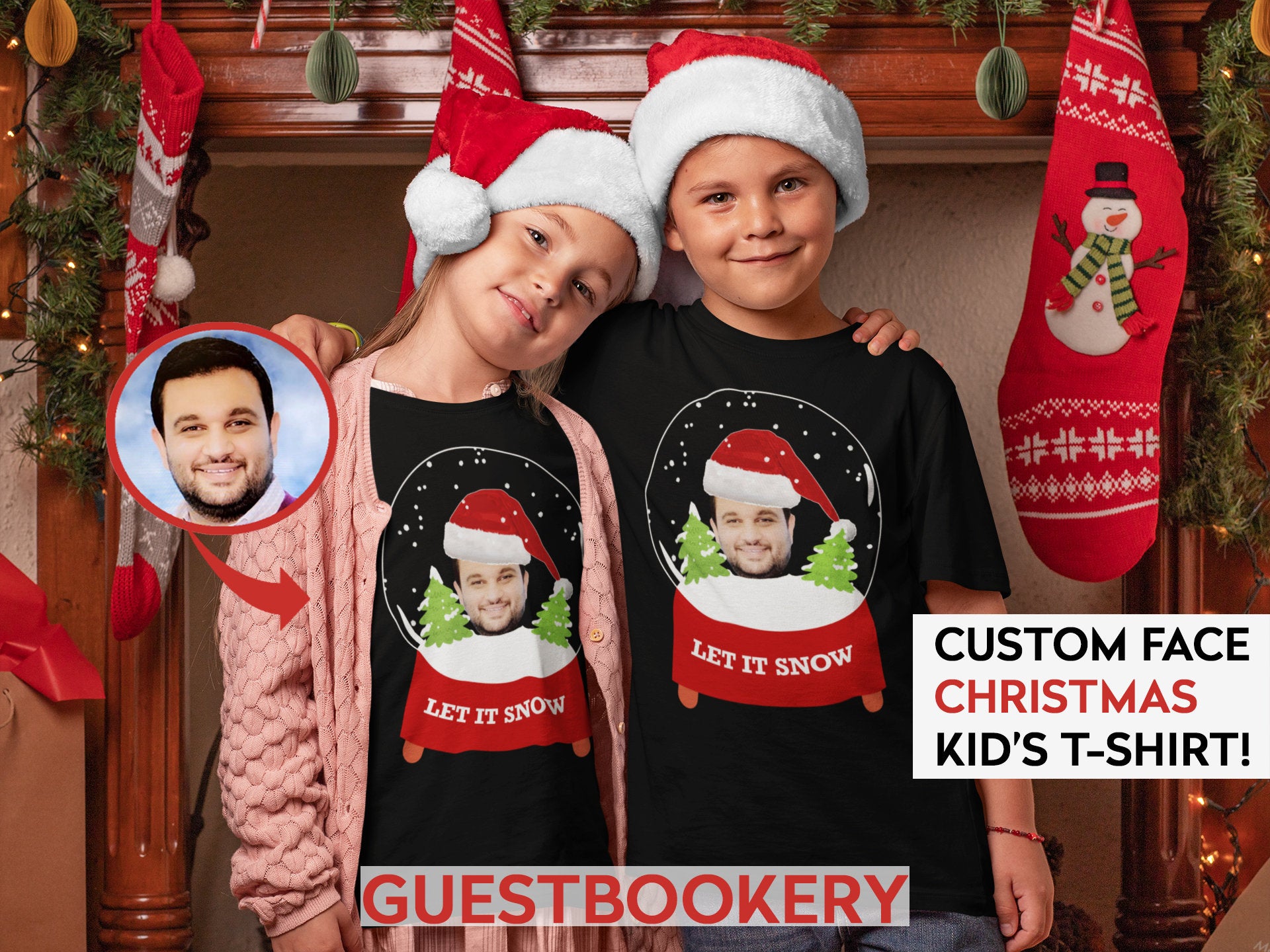 Custom Face Kid's Ugly Christmas T-shirt - Snowglobe - Guestbookery