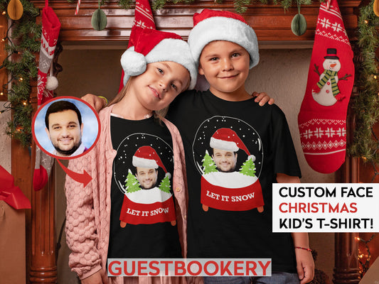 Custom Face Kid's Ugly Christmas T-shirt - Snowglobe