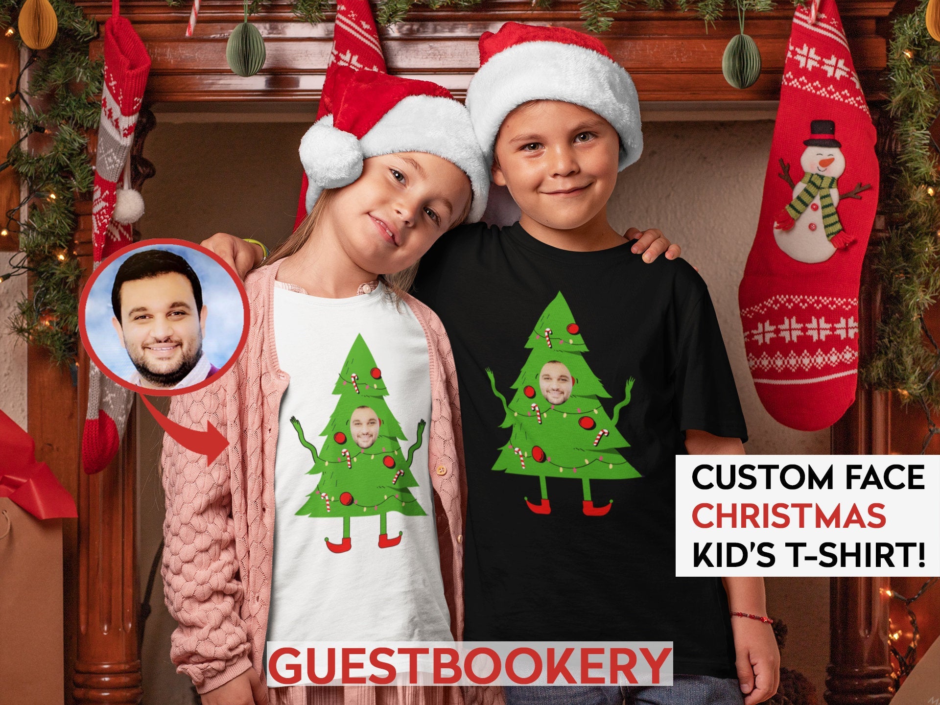 Custom Face Kid's Ugly Christmas T-shirt - Green Christmas Tree
