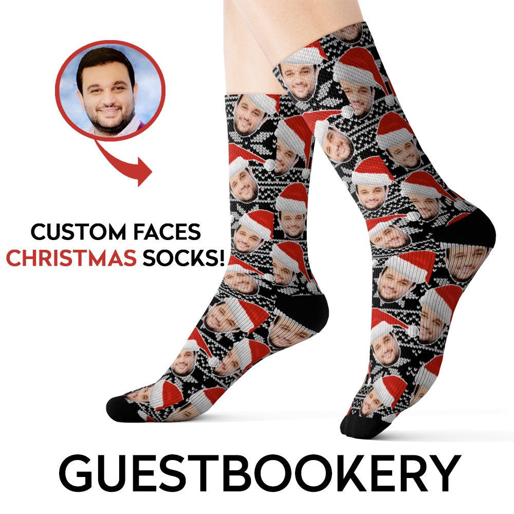 Custom Face Christmas Socks - Black Pattern
