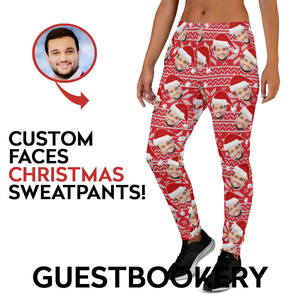Custom Face Christmas Sweatpants - Red Pattern