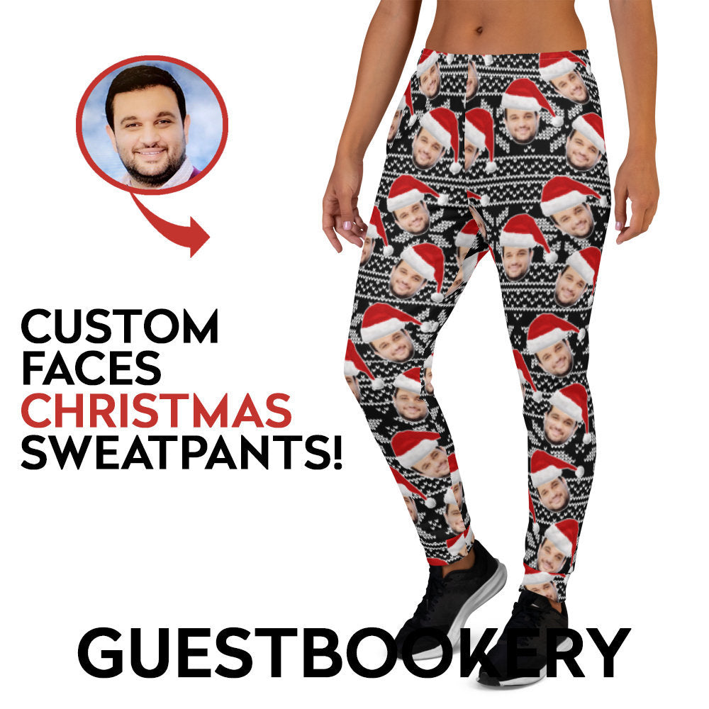 Custom Face Christmas Sweatpants - Black Pattern