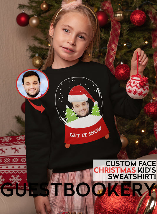Custom Face Ugly Christmas Kid's Sweatshirt - Snowglobe