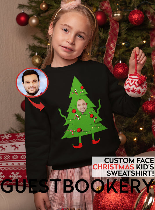 Custom Face Ugly Christmas Kid's Sweatshirt - Christmas Tree