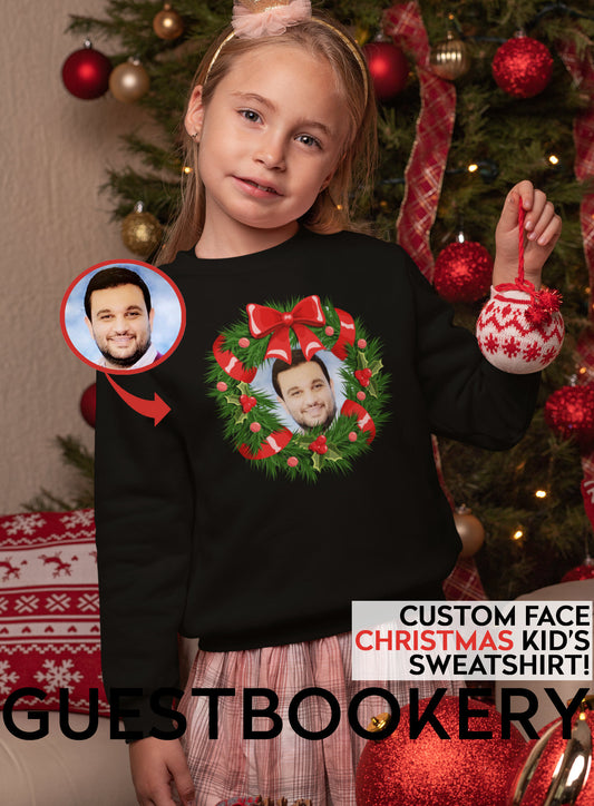 Custom Face Ugly Christmas Kid's Sweatshirt - Wreath