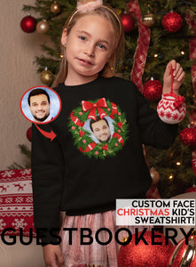 Custom Face Ugly Christmas Kid's Sweatshirt - Wreath - Guestbookery