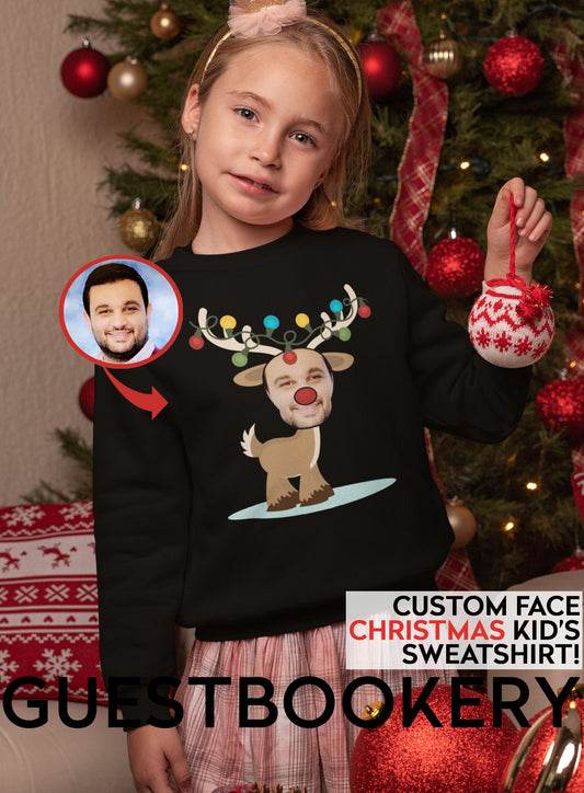 Custom Face Ugly Christmas Kid's Sweatshirt - Reindeer