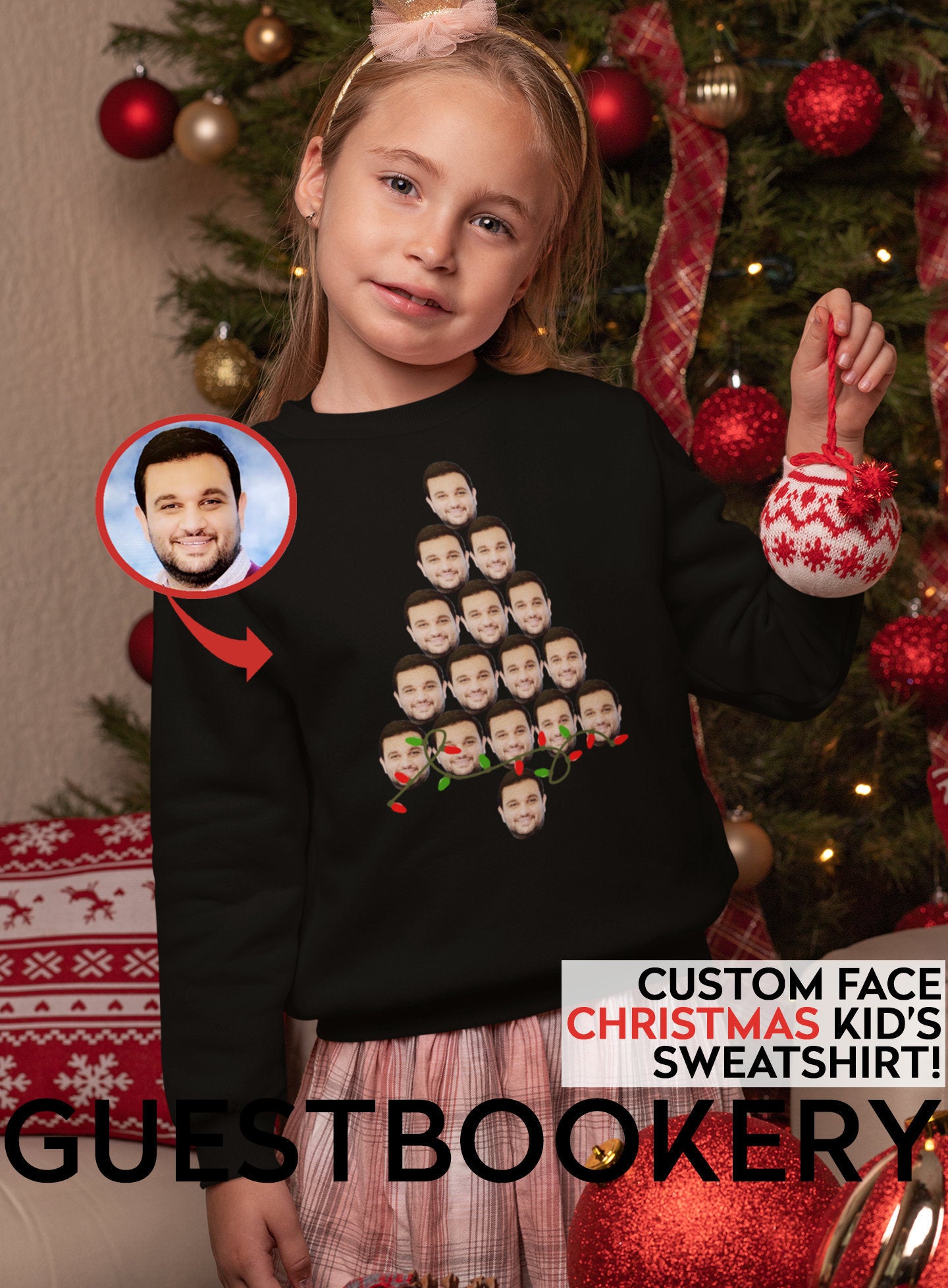 Custom Faces Ugly Christmas Kid's Sweatshirt - Christmas Tree - Guestbookery