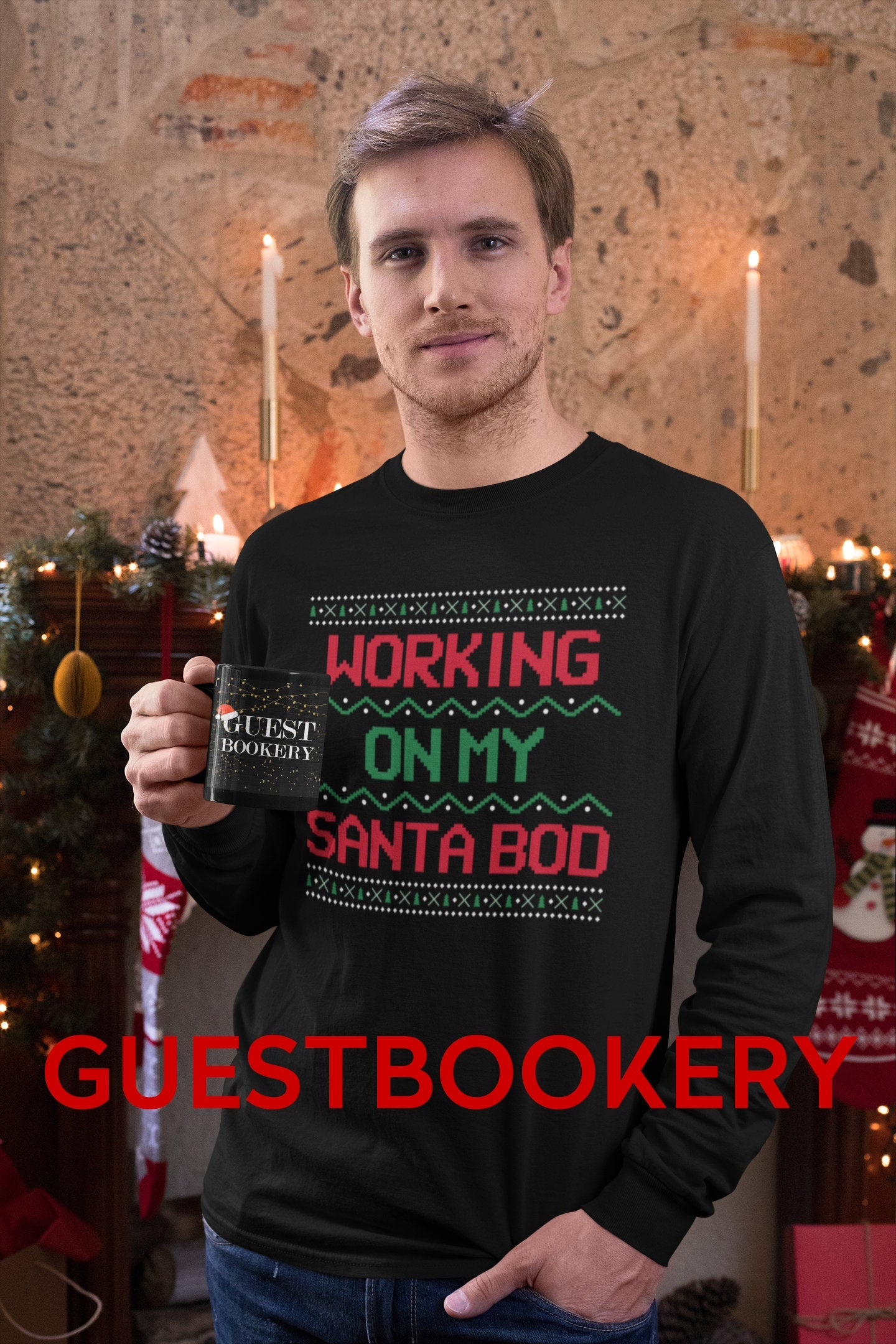 Working On My Santa Bod Ugly Christmas Long Sleeve Shirt - Guestbookery