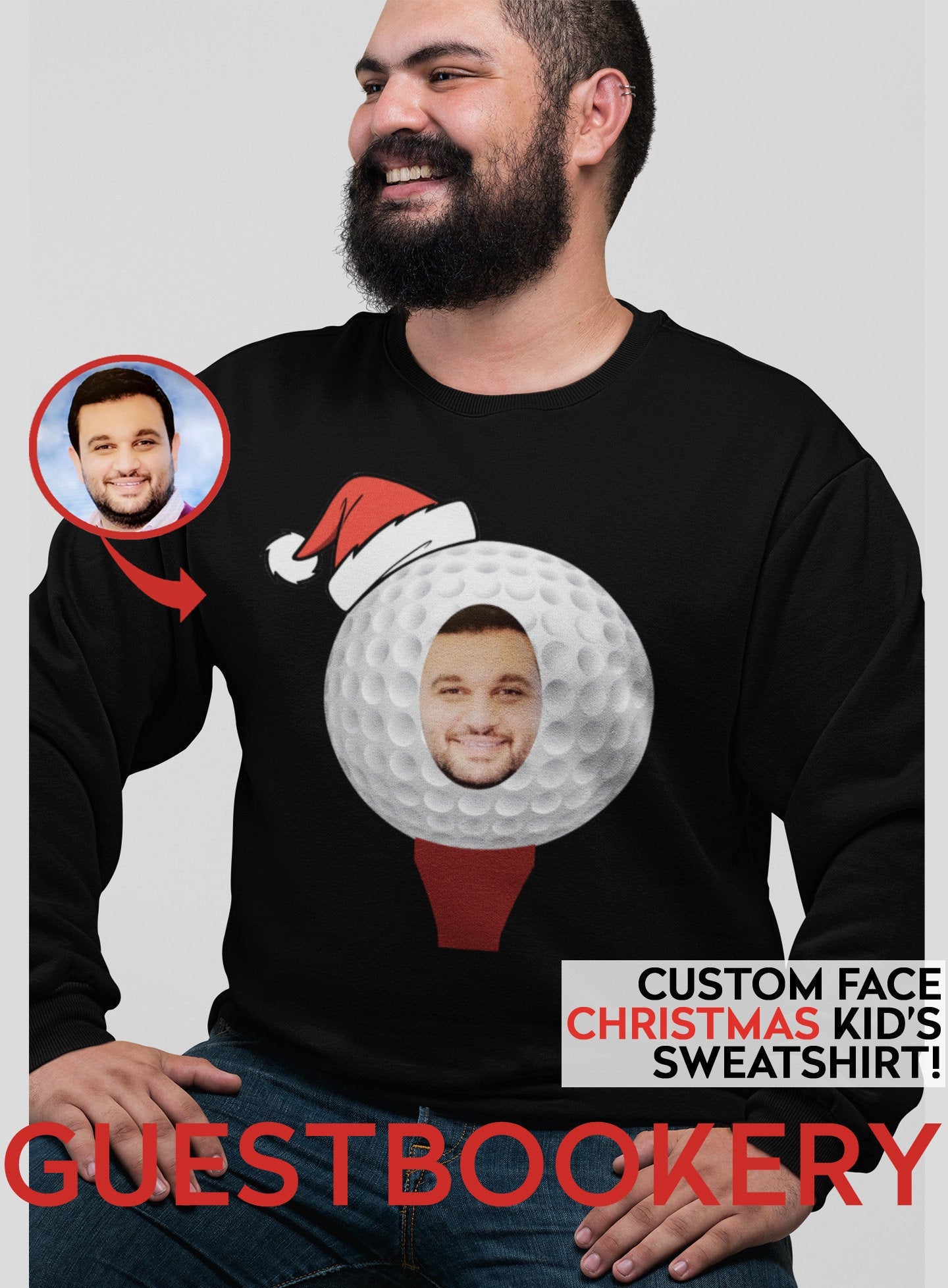 Custom Face Ugly Christmas Golf Sweatshirt - Guestbookery