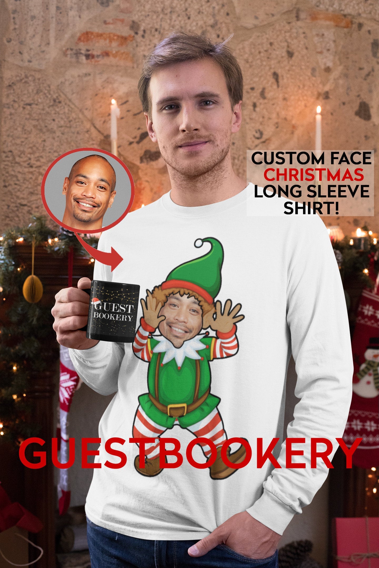 Custom Faces Ugly Christmas Long Sleeve Shirt - Elf